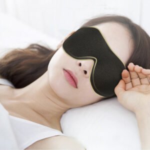 Premium black 3D sleep mask with adjustable strap for enhanced comfort, ideal for airlines and hotels looking for bulk custom-branded sleep solutions.